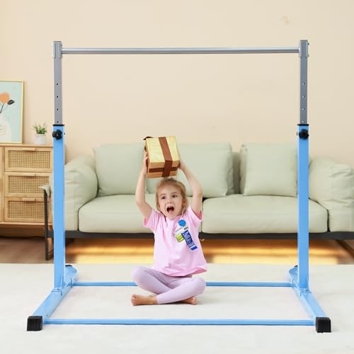 Mosebears Gymnastics Bar,Home Gymnastics Equipment for Kids Ages 3-15,Steady Steel Construction, Anti-Slip, Easy to Assemble, 3' to 5' Adjustable Height