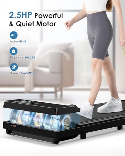 HomeFitnessCode Walking Pad, 5MPH Under Desk Portable Treadmill for Home & Office, 38.5"×15.2" Running Belt, Quiet<45dB, Remote Control, 300 LBS Capacity, Black