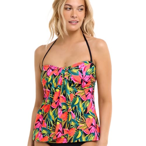 Skye Women's Standard Vivian Drape Front Bandeau Tankini Top Swimsuit, Castaway Tropical