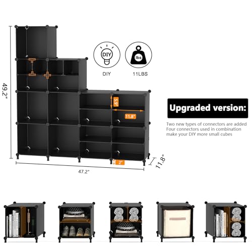 AWTATOS Cube Storage Closet Organizer Storage 12 Cube Shelves, Large and Small Cubes, DIY Portable Closet Clothes Storage Shelfs for Home, Bedroom, Black