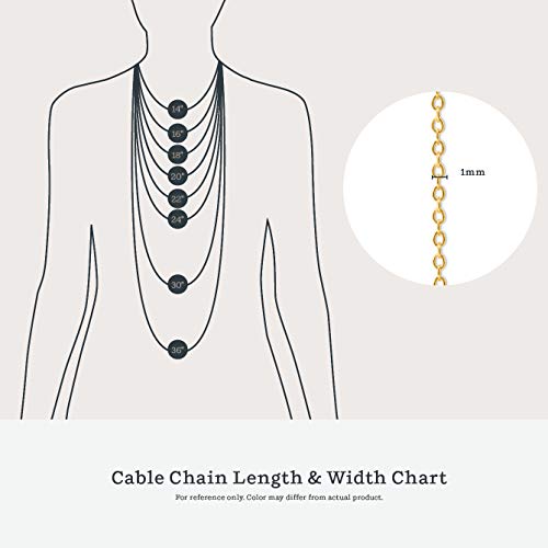 KEZEF 14K Gold Plated Sterling Silver Necklace for Women: Thin Cable Chain - 16 Inch Short/Choker Length Gold Chain for Women