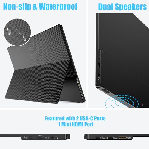 Portable Monitor 15.6 inch, FHD 1080p Computer Monitor, Ultra-Slim External Monitor for Laptop,Tablet, Mac, Phone, Xbox Switch, USB HDMI Display, 16:9 IPS, Low Blue Light Eye Care PC Built-in Speakers