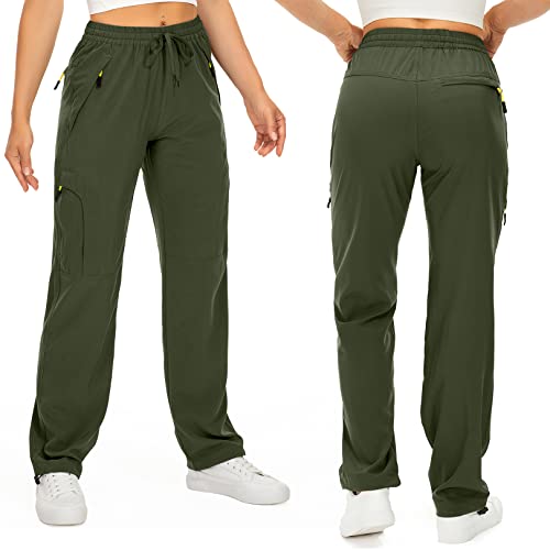 Women's Hiking Pants Quick Dry UPF 50 Travel Golf Pants lightweight Camping Work Cargo Pants Zipper Pockets,6608,Army,XS