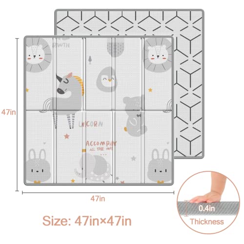 ZEEBABA Baby Play Mat, 47"x47" Foldable & Reversable Play Mat, 0.4" Thick Waterproof Foam Play Mat, Unicorn Baby Mat, Foam Play Mat for Babies and Toddlers for 47 inch Playpen