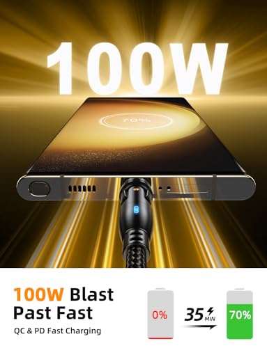VAFOTON USB C Magnetic Charging Cable 100W (2Pack, 3.3ft/6ft), 9Pin Magnetic Charger Cable/360&180 Rotation Magnetic Phone Charger/Type C Data Cable for Samsung Galaxy Series/Ma-Book Series/Pad Series