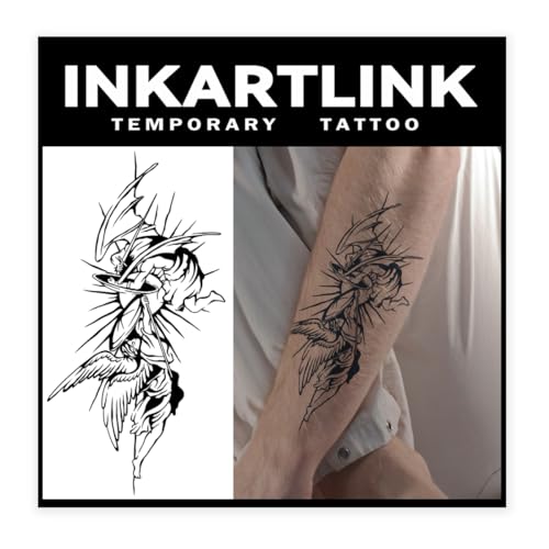 INKARTLINK Tattoo Tech, 2 Sheets Large Semi Permanent Tattoo, Adult Art Design Temporary Tattoos, Lasts 1-2 Weeks, Waterproof, Realistic Look, No Adhesive, No Reflection (Lion Design)