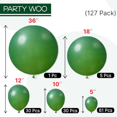 PartyWoo Dark Green Balloons 127pcs Different Sizes of 36 18 12 10 5 Inch Emerald Hunter Forest Green Balloon Arch Kit for Birthday Christmas Graduation Dinosaur Jungle Party Decorations Green-Y56