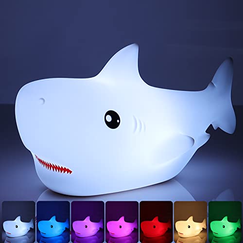 Tremdwoto Shark Night Light for Kids with 7 Colors, Rechargeable Squishy Silicone LED Nightlight Lamp as Birthday Christmas Gifts for Baby Boys Children Toddlers Tween Girls Nursery