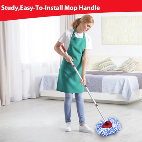 Spin Mop Replace Head Compatible with O-Cedar RinseClean 2 Tank, Mop Replacement Head Handle Base, 2 Microfiber Mop Refills+1 Mop Stick(30-58") +1 Mop Base Combo Set (Blue)