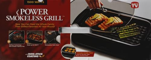 Power XL Smokeless Electric Indoor Removable Grill and Griddle Plates, Nonstick Cooking Surfaces, Glass Lid, 1500 Watt, 21X 15.4X 8.1, black