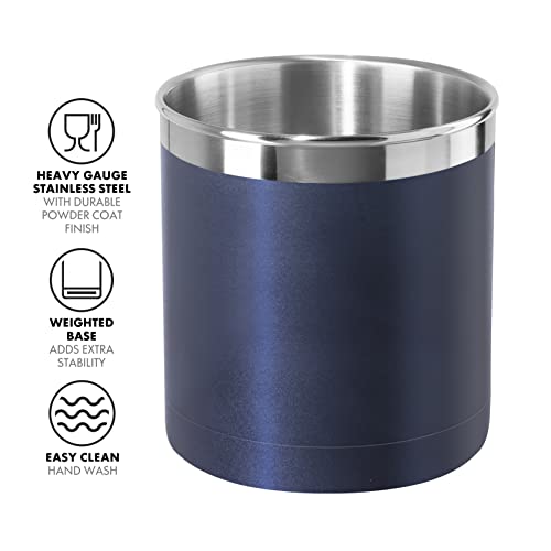 Oggi Stainless Steel Jumbo Utensil Holder - 7" Utensil Caddy, Weighted Base for Stability - Extra Large Utensil Crock and Countertop Utensil Organizer, Blue