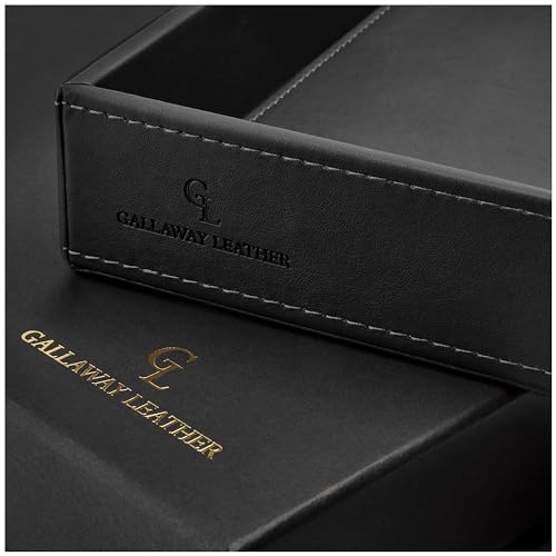 GALLAWAY LEATHER Valet Tray for Men - Nightstand Organizer EDC Tray for Wallet and Keys - Dresser Leather Catchall Dump Key Tray - Bedside Table Tray Organizer Key Bowl for Entryway Table (Black)