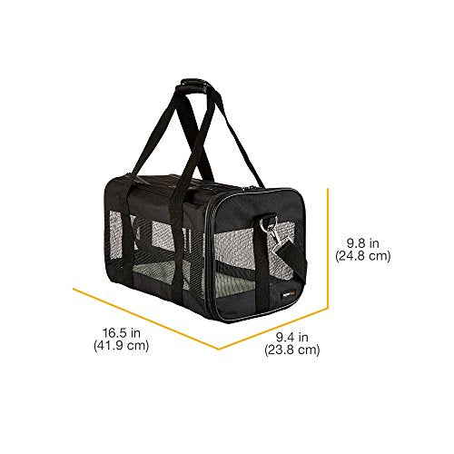 Amazon Basics Soft-Sided Mesh Pet Travel Carrier for Dog, Cat, Medium, 16.5" L x 9.4" W x 9.8" H, Black
