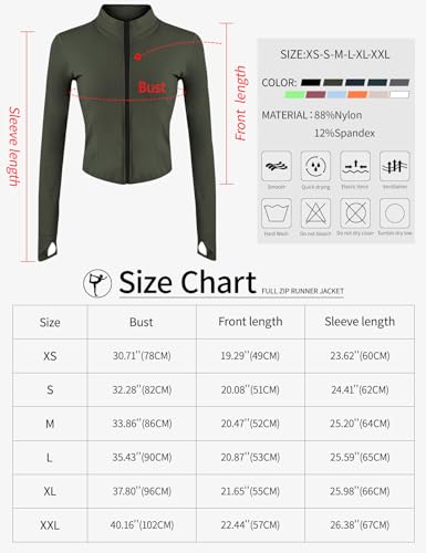 Gihuo Women's Athletic Full Zip Lightweight Workout Jacket with Thumb Holes(Green-XXL)