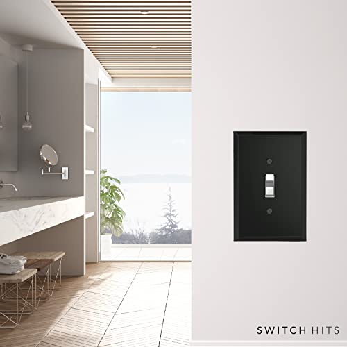 Switch Hits Black Glass Mirror Double Light Switch Cover Plate | 2 Toggle | 5.25" x 5.25" | Professional Quality Glass Mirror Switch Wall Plate Covers For All Configurations