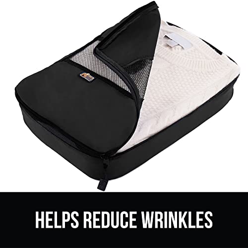 Gorilla Grip 3 Piece Packing Cubes Set, Space Saving Organizers for Suitcases and Luggage, Mesh Window Bags, Travel Essentials for Carry On Clothes, Shoes, Toiletry Accessories Cube with Zipper, Black