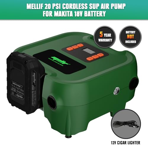 Mellif 20PSI High Pressure Paddle Board Pump for Dewalt 20V Max Battery, Portable Electric SUP Air Pump Quick Inflating & Deflating, Auto-Off & 12V DC Car Connector, for Inflatables,Kayak,Air Mattress