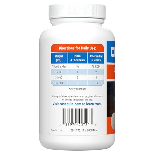 Nutramax Laboratories Cosequin Maximum Strength Joint Health Supplement for Dogs - With Glucosamine, Chondroitin, and MSM, 60 Chewable Tablets