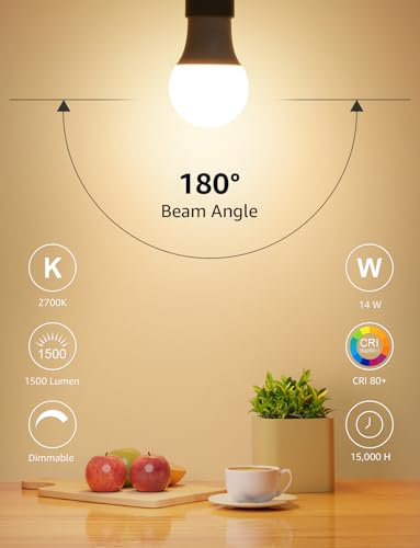 Lepro Dimmable LED Light Bulbs 100 Watt Equivalent, 14W 1500LM Soft Warm White 2700K, A19 E26 Standard Medium Base, UL FCC Listed, 15000 Hour Lifetime, 6 Packs