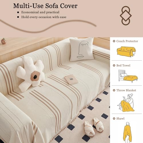 DREAMINGO Sofa Covers for 3 Cushion Couch Solid Chenille Couch Cover Multi-Use Furniture Protector Cover for Dogs Cats Luxury Jacquard Edge Universal Sofa Cover Blanket (X-Large, Green)