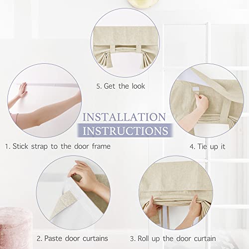 RYB HOME French Door Blinds 80 inch Length, Room Darkening Energy Smart Window Curtains for Patio French Door Window, W34 x L80 inch, Beige, 1 Panel