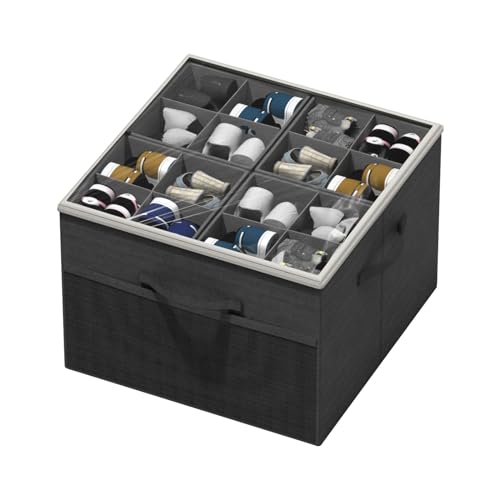 Aokeyee Shoe Organizer for Closet,Foldable Shoe Storage Organizer Box Bin w/Adjustable Dividers and Clear Cover, Fits up to 16 Pairs (Beige)