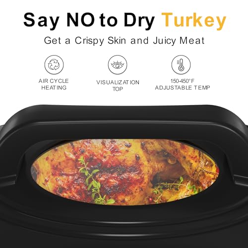 Royalcraft Roaster Oven with Self-Basting Lid, 18qt Electric Roaster with Removable Pan & Rack, Turkey Roaster Oven with Defrost & Warm Function, Stainless Steel, Black
