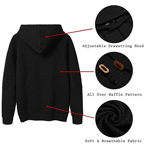 COOFANDY Men's Sweatshirt Pullover Long Sleeve Hipster Drawstring Pleated Hoodies with Kanga Pocket, Wine Red, Medium