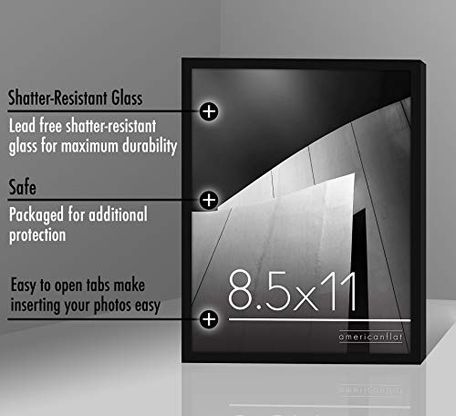Americanflat 8.5x11 Picture Frame with Shatter-Resistant Glass - Streamline Collection - Thin Border Photo Frame for Wall and Tabletop Display - Hanging Hardware and Easel Back Included - Black
