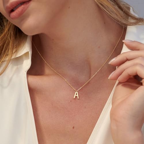 HANLI Initial Necklaces for Women - 14k Gold Plated Dainty Letter Necklace Alphabet W Necklace Personalized Monogram Name Necklace Gold Initial Necklace for Women Simple Jewelry
