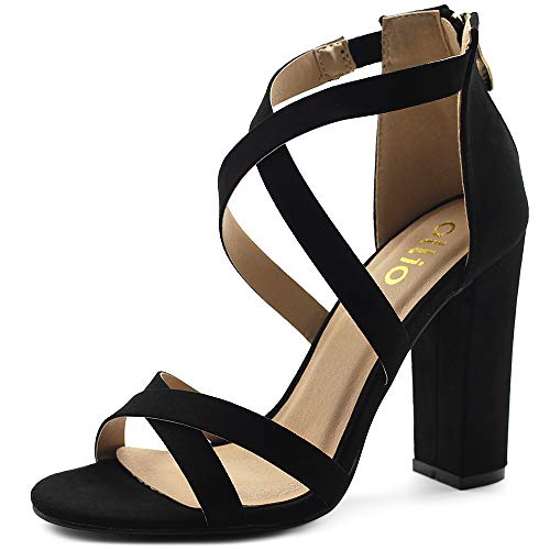 Ollio Women's Shoes Faux Suede Ankle Toe Cross Strap Zip Up High Heels Pumps Sandals H98 (6 B(M) US, Black)