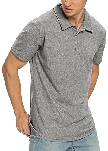 NITAGUT Polo Shirts for Men Long Sleeve Soft Cotton Collared Shirt, Heather Navy, Large