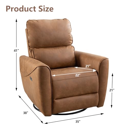 INZOY Electric Swivel Rocker Recliner, Power Recliner Swivel Glider with Lumbar Support, Leathaire Nursery Rocking Recliner Chair Reclining Sofa for Living Room Bedroom, Beige