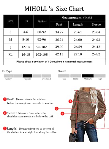 MIHOLL Womens Long Lantern Sleeve Sweaters Dressy Casual Ribbed Shirts Solid Crew Neck Tops Blouses(Dark Grey, large)