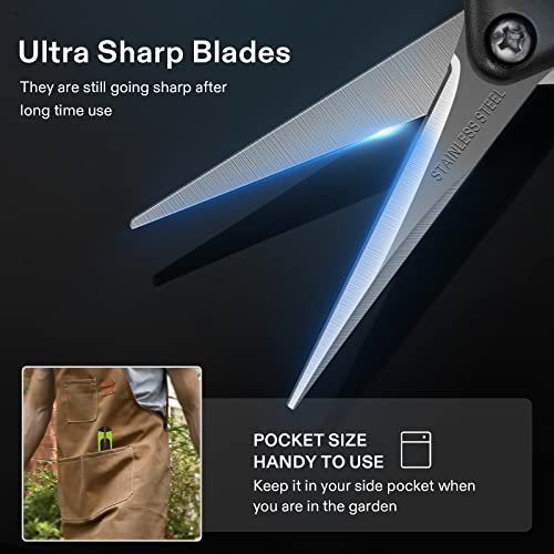 VIVOSUN 2-Pack Gardening Scissors 6.5 Inch Hand Pruner Pruning Shear with Straight Stailess Steel Blades, Black and Green