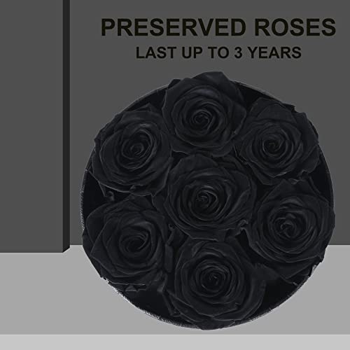 UFOREVER ROSES 7-Piece Preserved Roses in a Box Mothers Day Rose Valentines Day Gifts for Her, Real Roses That Last a Year and More, Christmas Day, Birthday Day (Black)