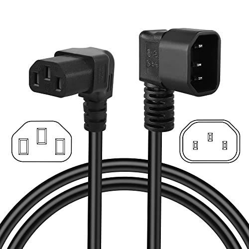 GELRHONR 1.6Ft/50cm Right Angle IEC320 C14 to Down Angle C13 PDU Power Supply Extension Cord,90 Degrees Dual Bent C14 Male to C13 Female Power Cable for Computers,LED HDTV Monitor and Scanner Etc