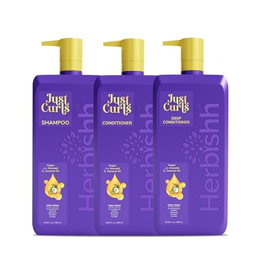 Herbishh Just Curls Vegan Shampoo and Conditioner + Deep Conditioner for Curly Hair Products Kit Enriched with Avocado & Coconut Oil for Dry Damaged, Wavy, Curly Hair Gift set for Women & Men