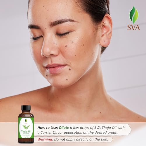 SVA Thuja Essential Oil – 1 Fl Oz – 100% Natural Thuja Oil - for Diffuser, Hair Care, Face, Skin Care, Aromatherapy, Scalp and Body Massage, Soap and Candle Making - with Dropper