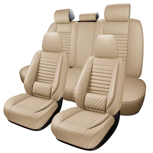 CHOCMONS Full Coverage Front Set Seat Covers with Waterproof Leather,Lumber Support and Airbag Compatible,Universal Fit for Most SUVs, Trucks,and Sedans in Automotive Seat Covers