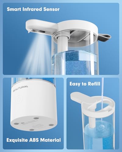 BEAUTURAL Automatic Liquid Soap Dispenser Touchless Rechargeable Sensor Pump for Bathroom Countertop, Kitchen and Commercial 17oz/500ml