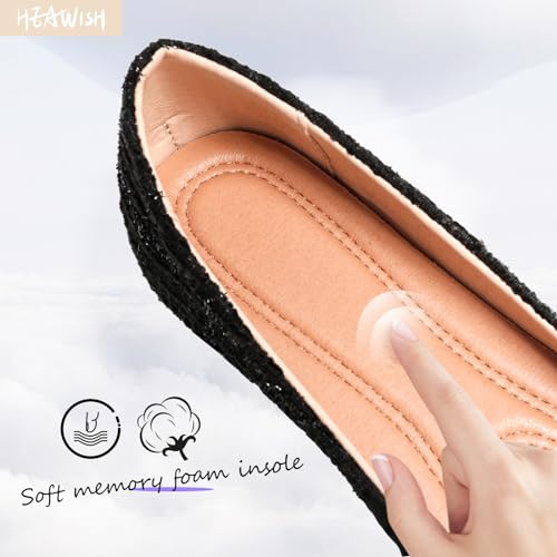 HEAWISH Women’s Round Toe Flats Shoes Ballet Flats Dressy Comfortable Flats for Women(Black, US6)