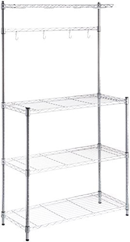 Amazon Basics 3 Tier Kitchen Storage Baker's Rack With Removeable Top, Wood/Chrome, 14"D x 35.83"W x 63.31"H
