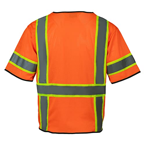 Sicalobo High Visibility Vest with Pockets Zipper for Men Women Construction Vest with Reflective Strips,Orange,L