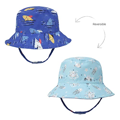Baby Boy Girl Sun Hat,Adjustable Toddler Kids UPF 50+ Sun Protective Wide Brim Sun Hat,Beach Hat for Girl Boy (0-6 Months, Black-Dinosaur)
