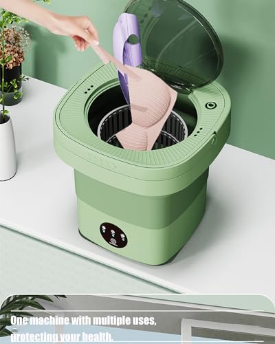 ZhuoMuNiao portable washing machine,mini washing machine,9Litre large capacity foldable washing machine,washing machine suitable for Travel, RV, Camping, Home or Apartments Laundry Used(Green new)…