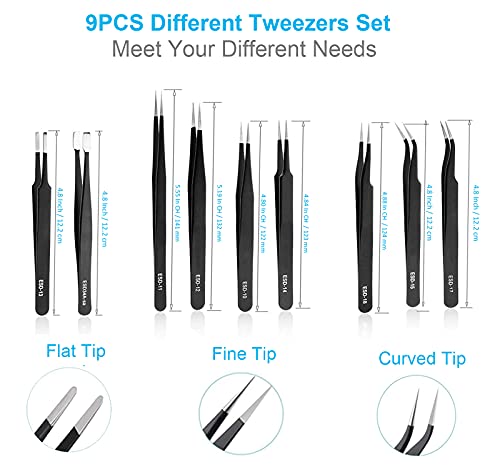 YHYZ 3PCS Precision Tweezers Set, Upgraded Anti-Static Stainless Steel Precise Tweezers (Fine, Curved, Flat), Perfect for Craft, Electronic, Soldering, Model, Hobby, Jewelry Making, Laboratory