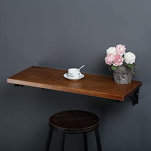 (31" Lx16 W) Industrial Rustic Folding Wall Mounted Workbench Drop Leaf Table, Dining Table Desk, Pine Wood Wall Mounted Bar Tables,Workbench,Study Table,Collapsible Butcher Block Solid Wood Table