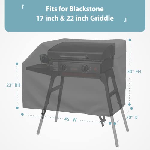 Upgraded Griddle Cover - 22 Inch 17 Inch with Hood and Stand for Blackstone, Waterproof & Heavy Duty with Large Air Vent and Straps