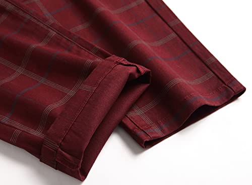 YIHUILONG Plaid Pants for Men, Stretch Mens Slim Fit Dress Pants Skinny Flat-Front Fashion Business Casual Chinos Pants Yellow T31 30